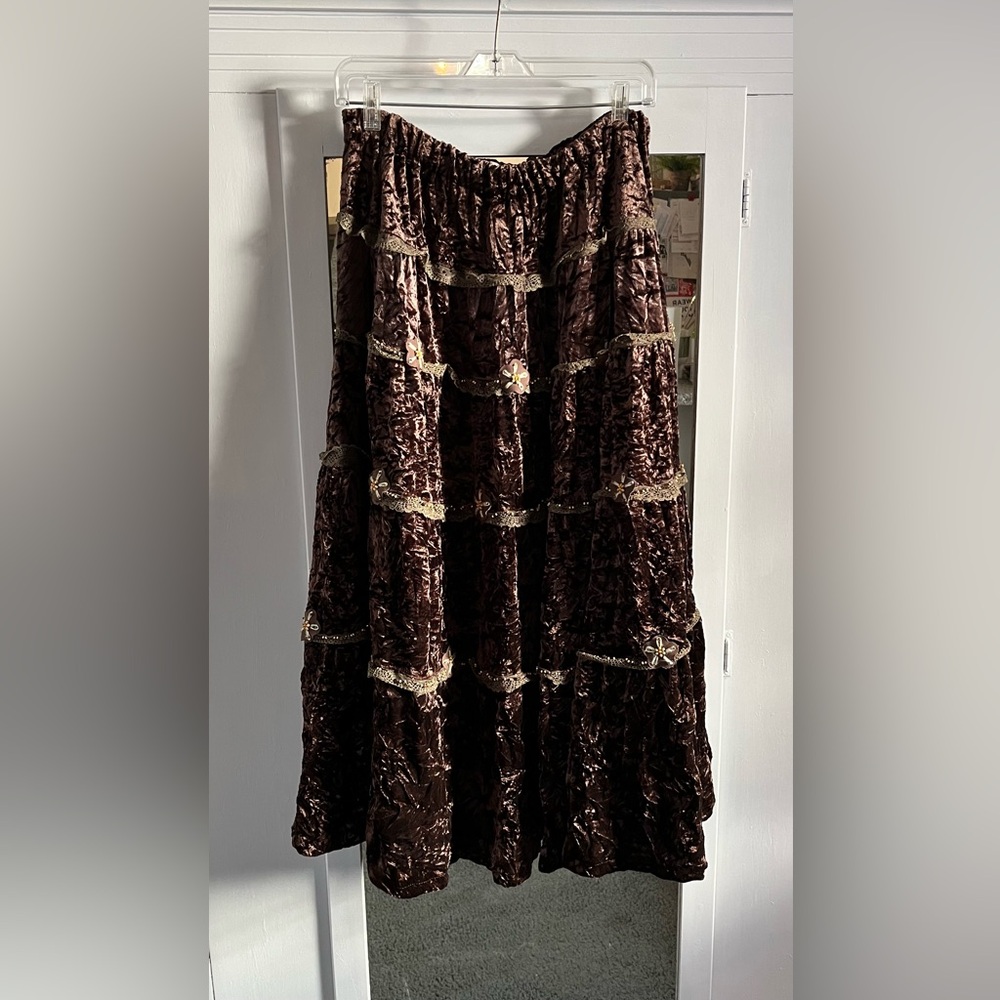 Lapis Midi Velour Skirt Size S